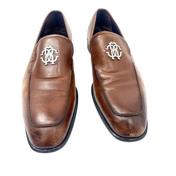Roberto Cavalli Brown Leather Logo Plaque Slip-On Loafers Men\'s Size 44 main image 7